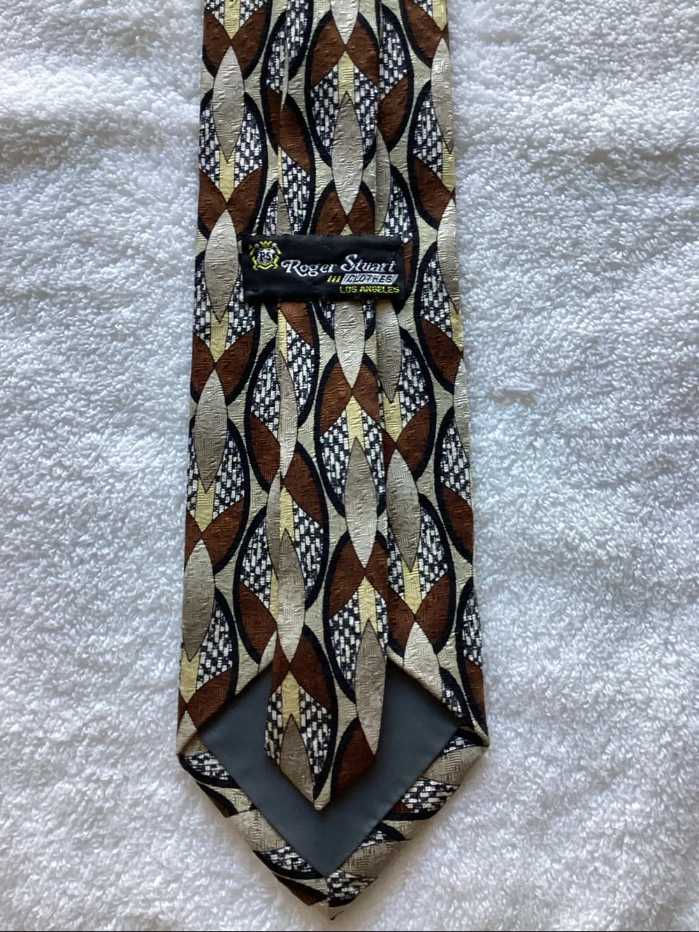 Geometric Brown, Cream & Black Men's Tie